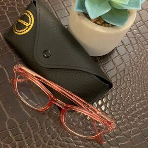 🌹 ANDWOOD • Blue-light Blocking Clear Pink 100% UV protection glasses & Case